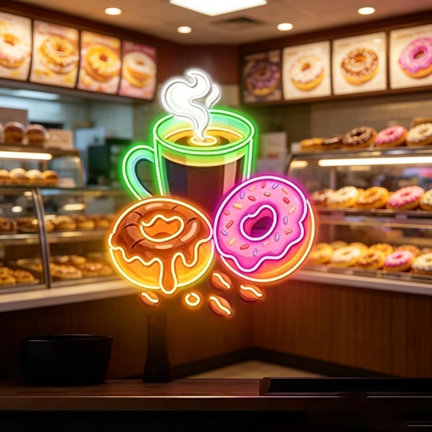 Commercial Kitchen Walls - ป้ายไฟนีออนรูปโดนัท ใช้พลังงาน USB สำหรับตกแต่งผนังร้านกาแฟ เบเกอรี่ คาเฟ่