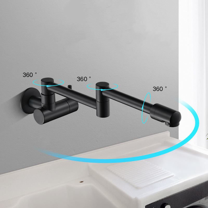 Commercial Kitchen Walls - ก๊อกน้ำติดผนังสีเงินแบบพับได้ ยืดหดได้ ก๊อกน้ำทองแดงแบบแขนแกว่งสำหรับอ่างล้างจานและสวน