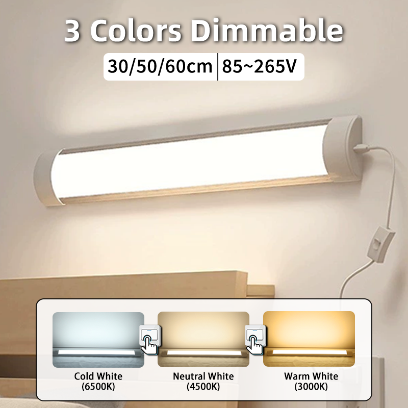 Commercial Kitchen Lighting - ไฟหลอด LED หรี่แสงได้3สี60ซม. ไฟติดตู้20W สำหรับห้องครัวห้องน้ำห้องนอนโคมไฟ220V 110V