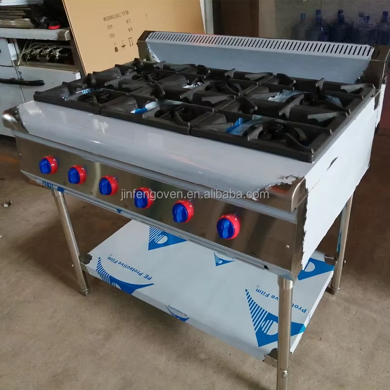Commercial Kitchen And - อุปกรณ์ครัวเชิงพาณิชย์ เตาแก๊สแบบมืออาชีพ 6 หัวเตา เตาแก๊สอุตสาหกรรมแบบพกพาพร้อมขาตั้ง
