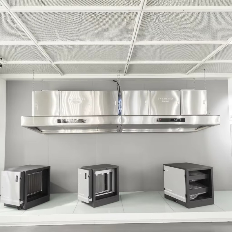 Commercial Kitchen And - เครื่องดูดควันครัวสแตนเลส 201 แบบปรับแต่งได้สำหรับเชิงพาณิชย์ พร้อมระบบกรองไฟฟ้าสถิตและระบบระบายอากาศ ประสิทธิภาพ 98%